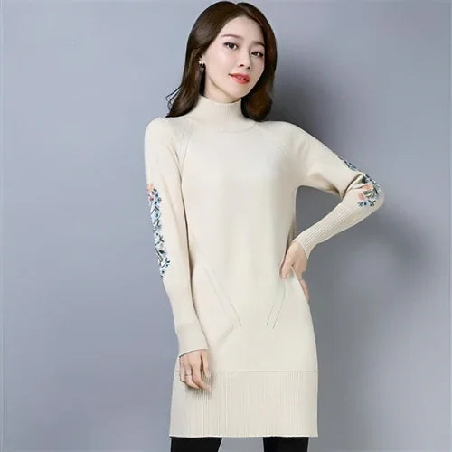 Autumn And Winter Fleece-lined Thickened Woolen Dress Sweater - Which Mark