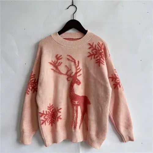 Women's Fashion Round Neck Long Sleeve Knitted Christmas Sweater - Which Mark