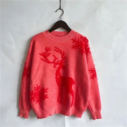 Women's Fashion Round Neck Long Sleeve Knitted Christmas Sweater - Which Mark