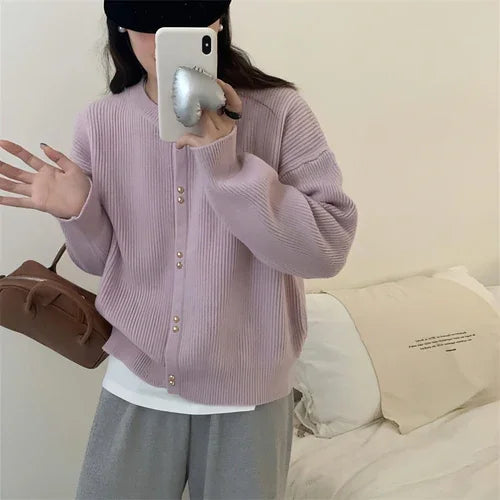 Korean Style Women's Long Sleeve Sweater Coat - Which Mark