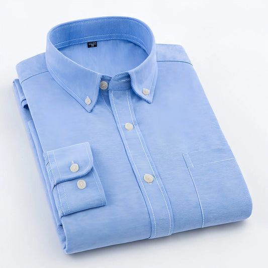 Men's Oxford Pure Color Slim Shirt For Young And Middle-aged People - Which Mark