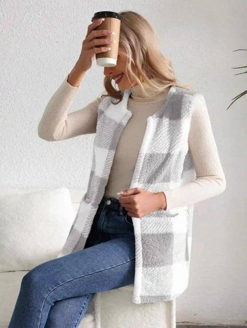 A.1 Coat Loose Plaid Color Stitching Knitted Cardigan Sweater Women - Which Mark