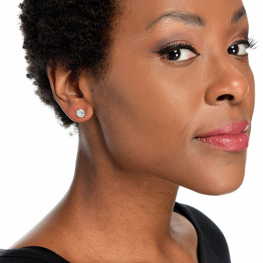 14K Gold Yellow Round Basket Setting Simulated Round Diamond Stud - Which Mark