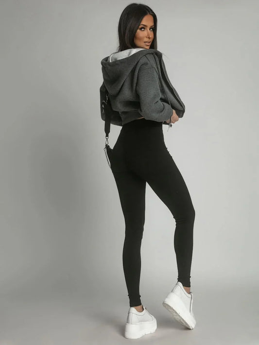 Women's ribbed cotton leggings, black TS10 - Which Mark