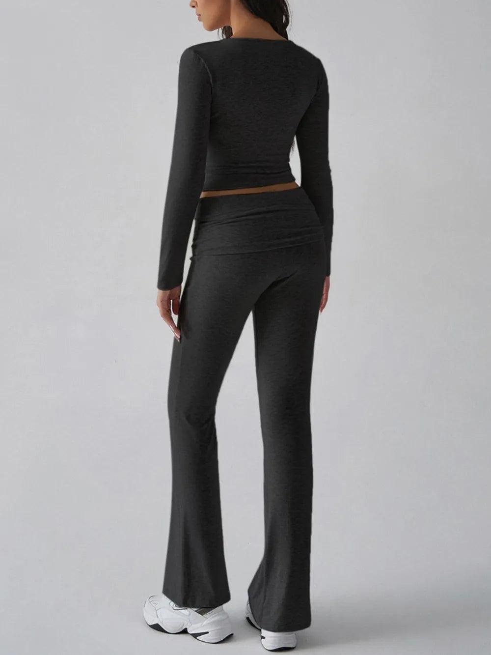 Devine Square Neck Long Sleeve Top and Pants Set - Which Mark