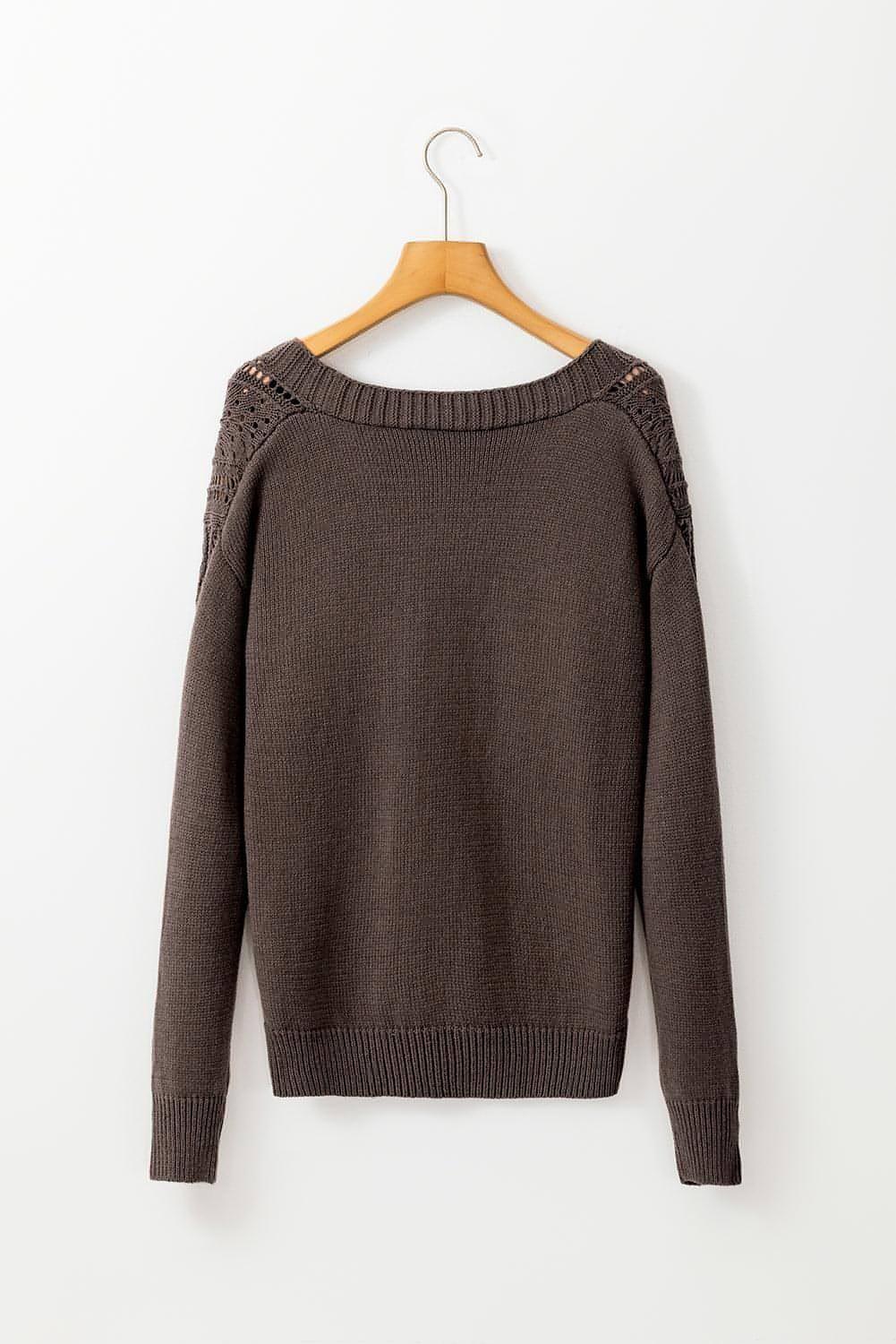 Dark Khaki Open Knit Drop Shoulder Sweater Cardigan - Which Mark