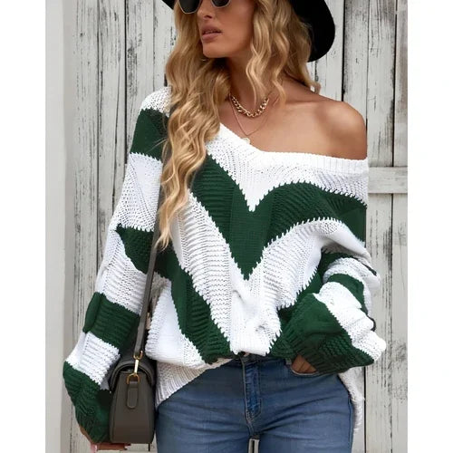 Striped Stitching Sweater Pullover - Which Mark