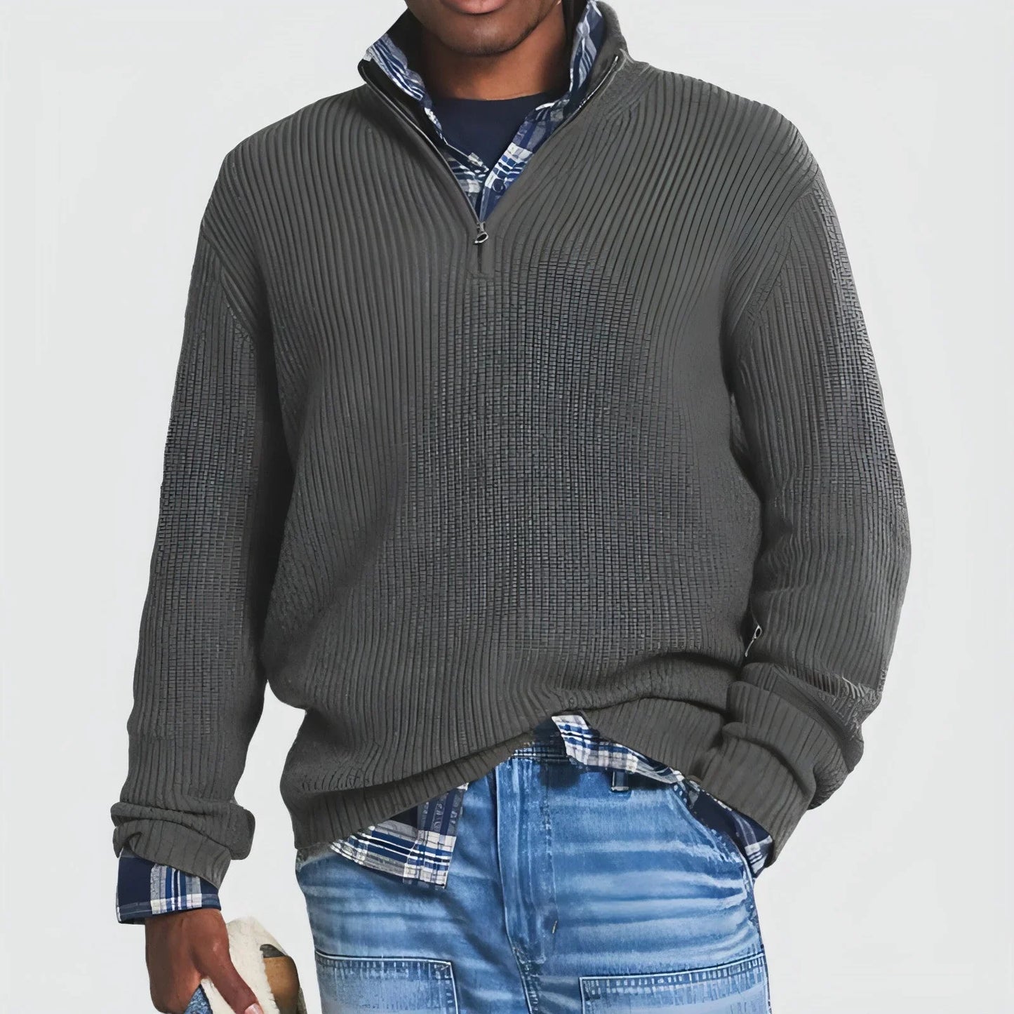 Men's Business Casual Loose Zip Stand Collar Sweater - Which Mark