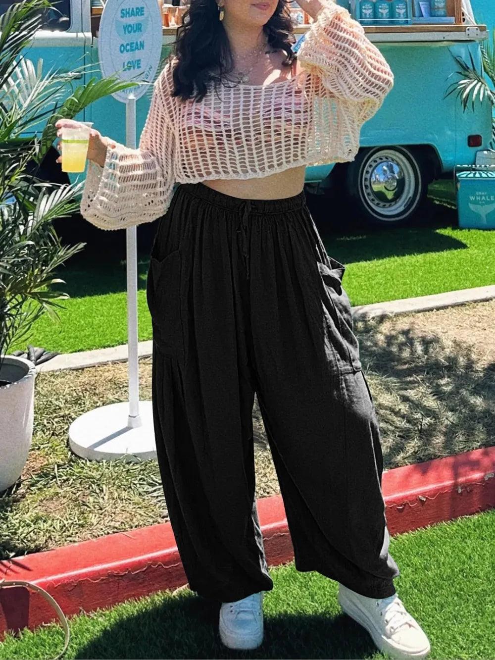 Full Size Drawstring Pants with Pockets Plus Size - Which Mark