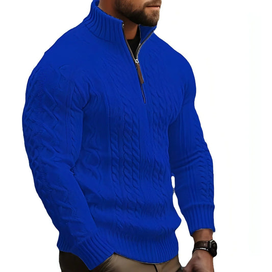Men's Knitwear Half Zipper Coat Solid Color Twisted Thickened Sweater - Which Mark