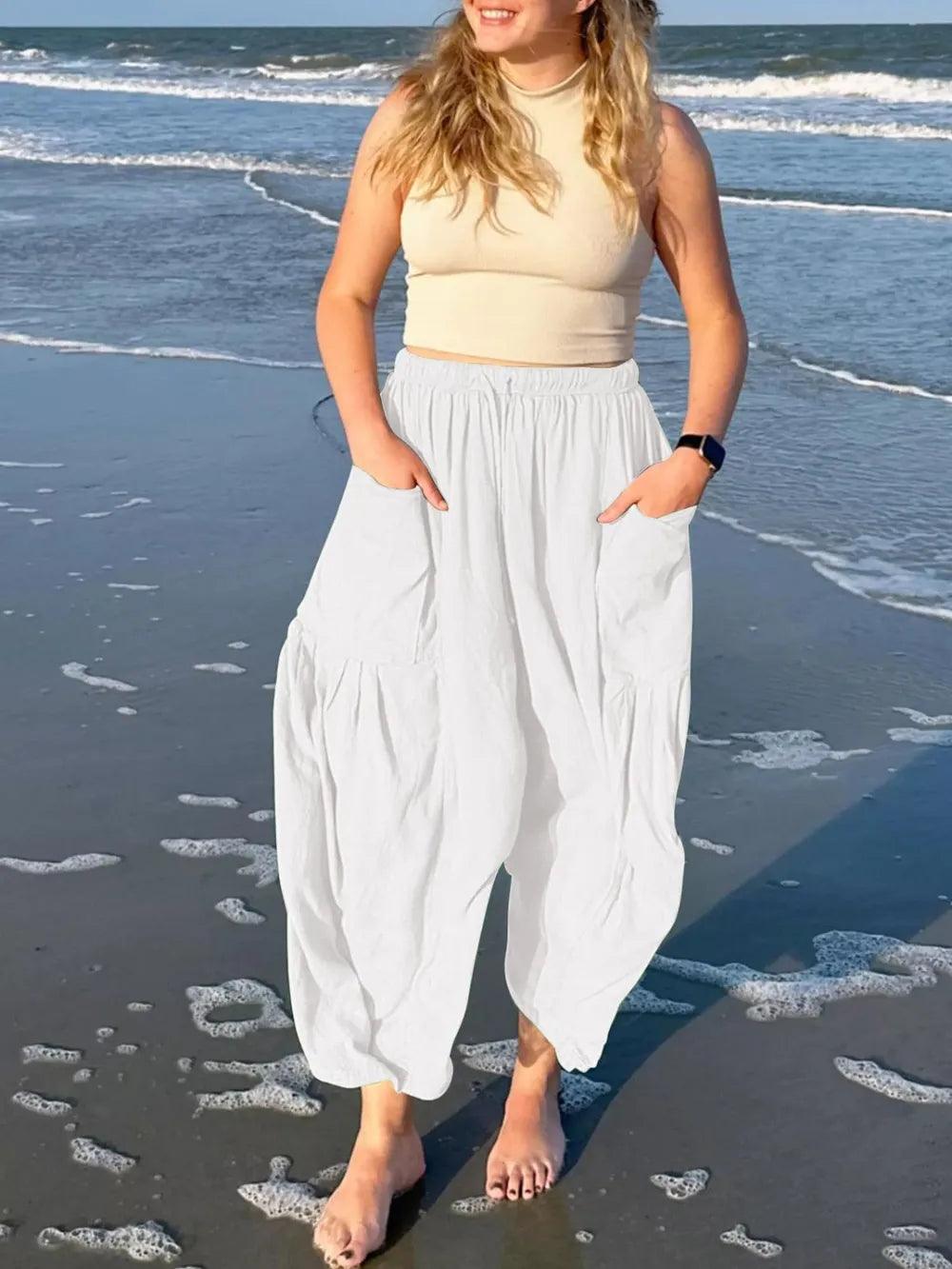 Full Size Drawstring Pants with Pockets Plus Size - Which Mark