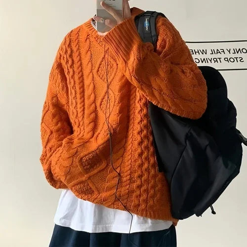 Japanese Stitching Contrast Color Cable-knit Sweater Men - Which Mark