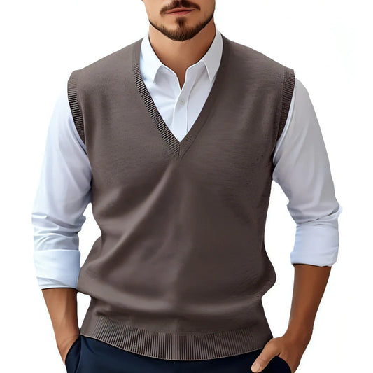 Men's Sleeveless Sweater Vest Casual Solid Color And V-neck - Which Mark