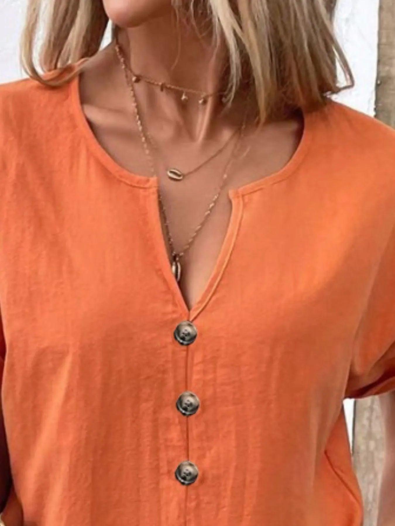 Full Size Notched Short Sleeve Top Plus Size - Which Mark