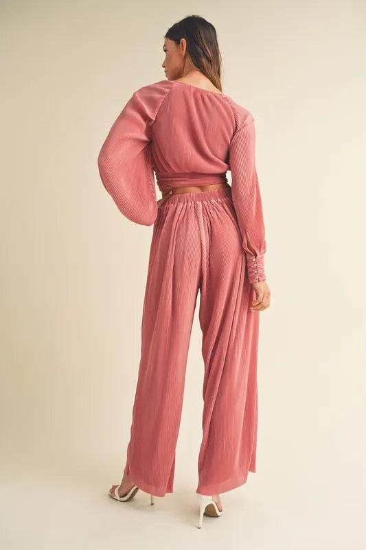 MABLE Front Twisted Long Sleeve Top and Pants Set - Which Mark