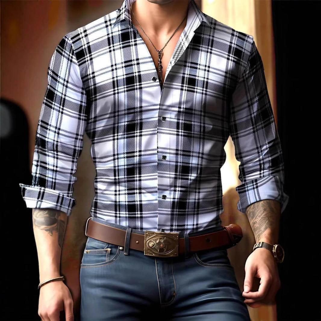 Breathable Volkswagen Casual Versatile Lattice Men's Long Sleeve Shirt - Which Mark