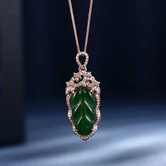 18K Gold Inlaid Emerald Necklace with Diamond Details - Which Mark