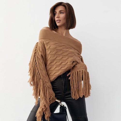 A Pure Color Elegant Style Woolen Tassel Design Sweater Women - Which Mark