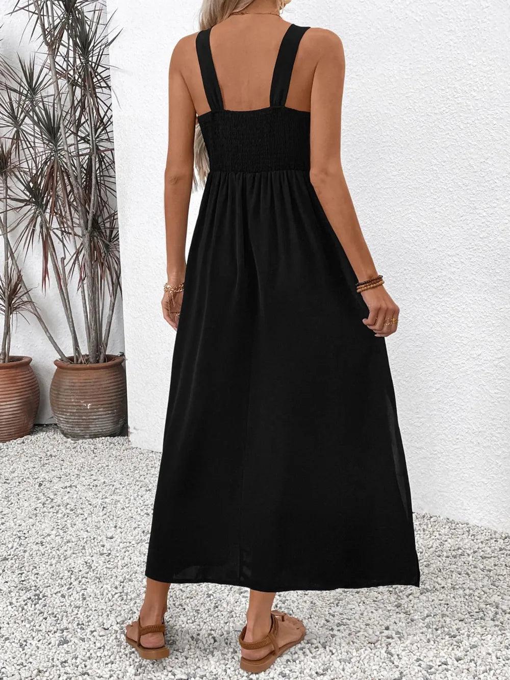 Perfee Embroidered Floral Side Slit Sleeveless Midi Dress - Which Mark