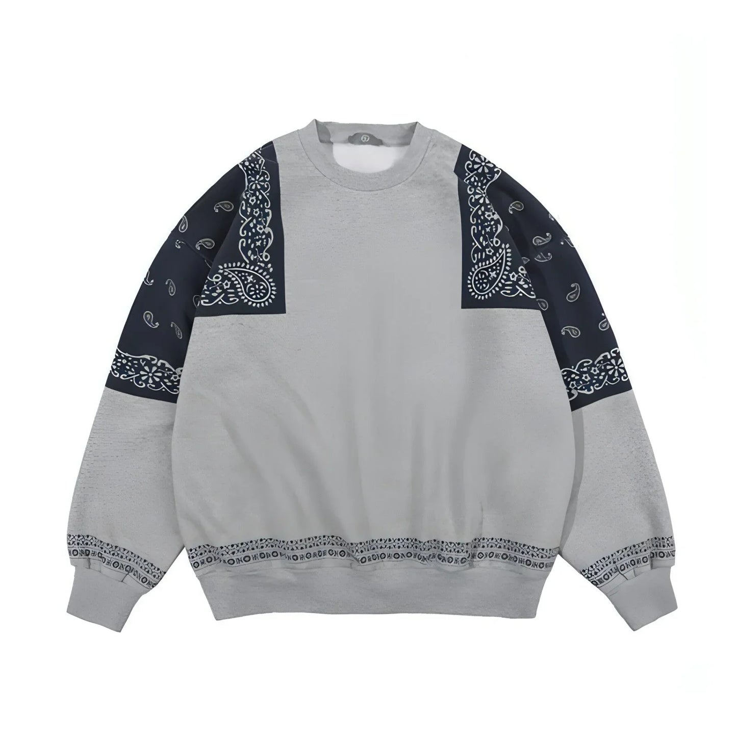 Retro Paisley Stitching Fleece-lined Crew Neck Sweater - Which Mark