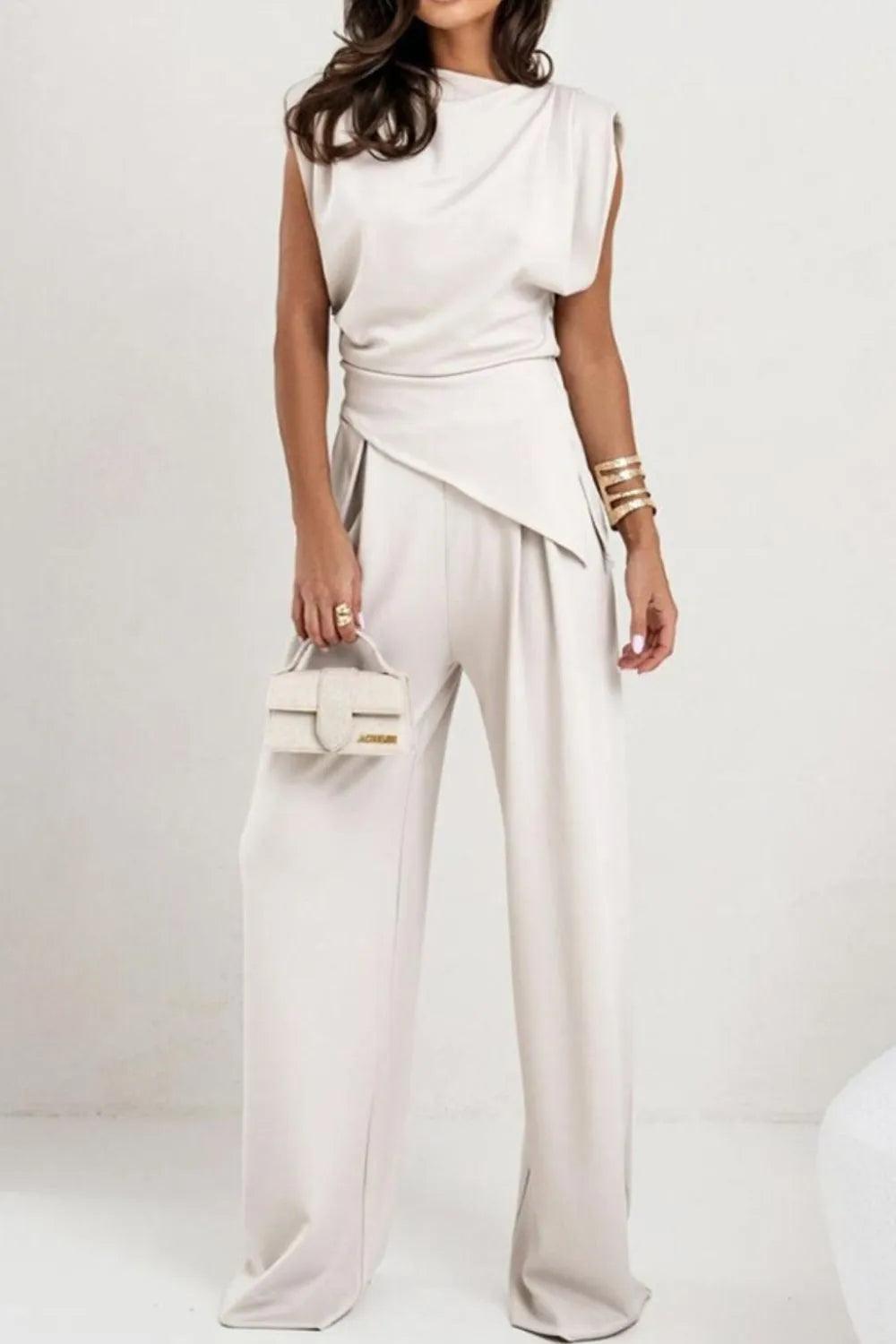 Round Neck Top and Pants Set - Which Mark
