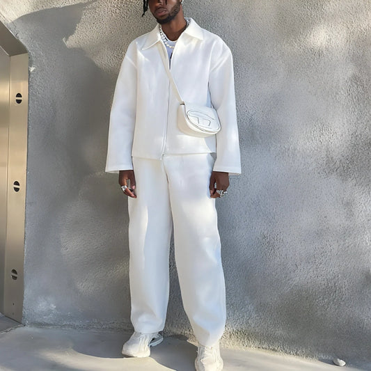 Men's Solid Color Fashion Tracksuit Top Casual Pants Two-piece Set - Which Mark