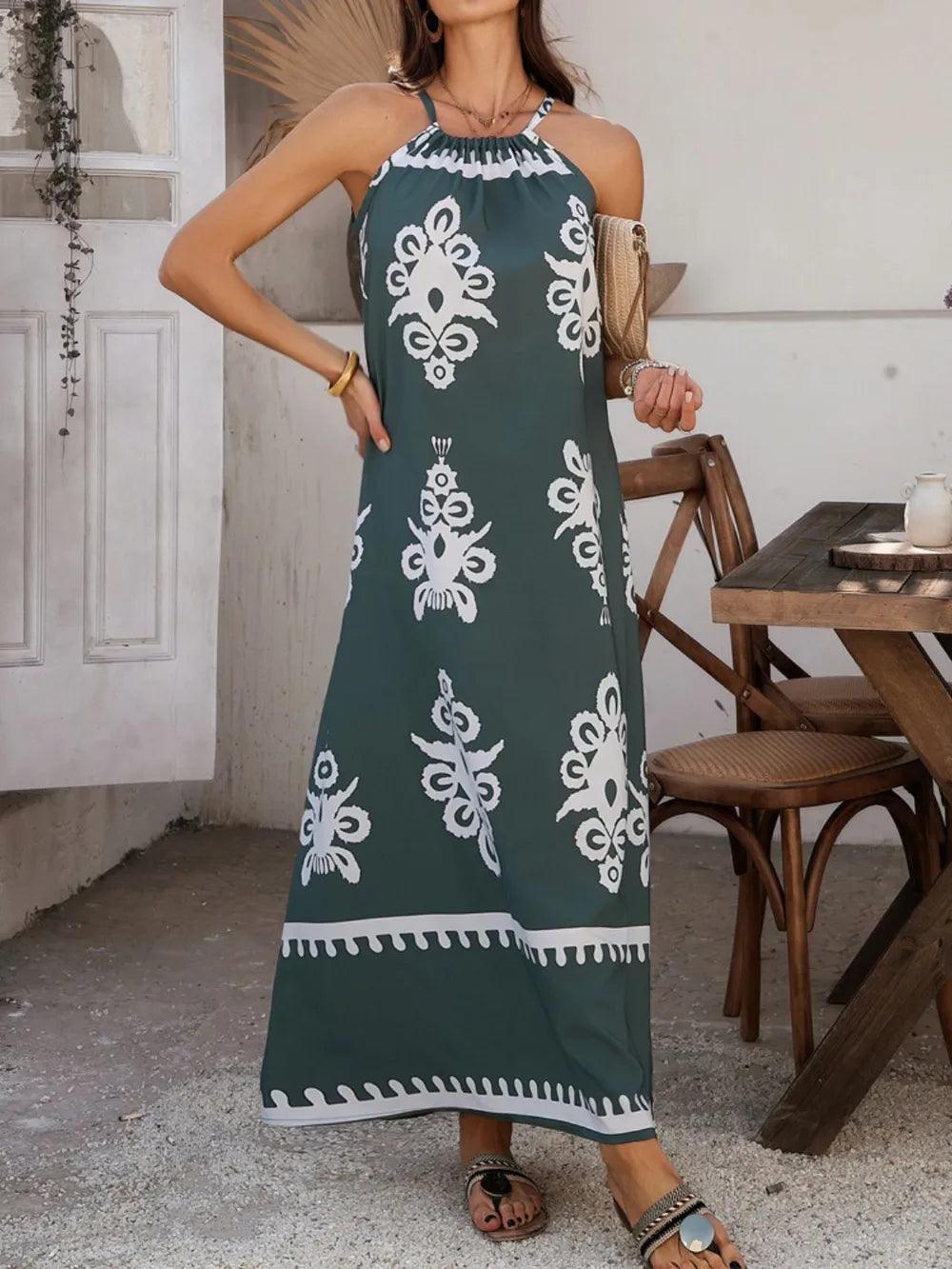 Devine Grecian Neck Printed Maxi Dress - Which Mark