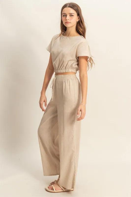 HYFVE Round Neck Short Sleeve Top and Pants Set - Which Mark