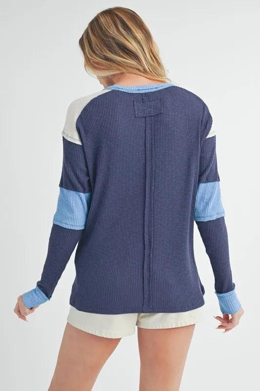 Aemi + Co Raw Seam Color Block Round Neck Knit Top - Which Mark