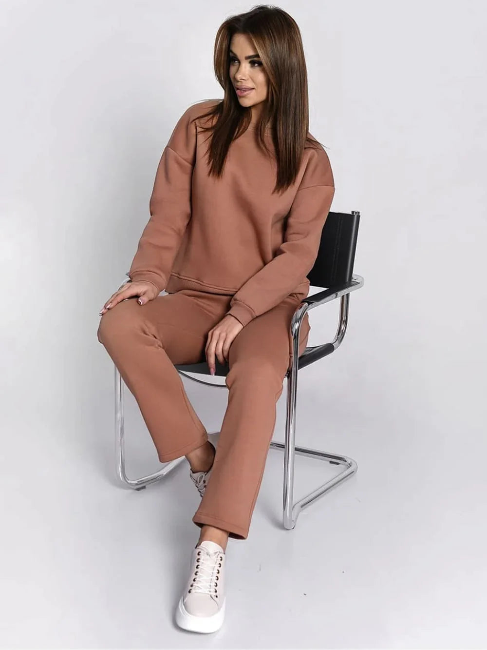 Ladies' insulated tracksuit top and loose pants beige FI762 - Which Mark
