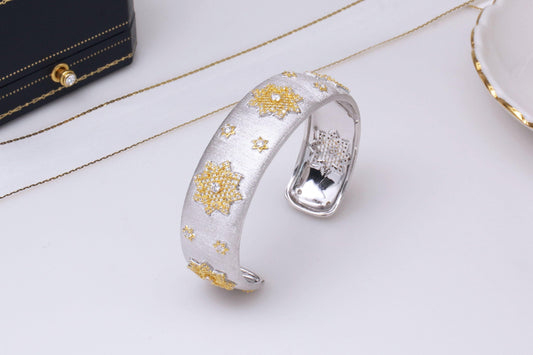 925 Silver Gold Plated Divided Snowflake Bracelet - Which Mark
