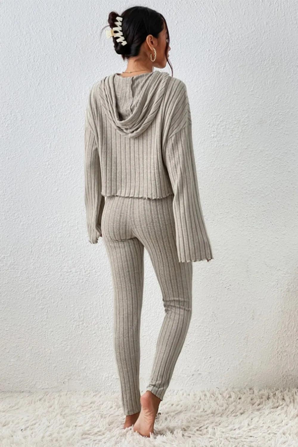 Lettuce Hem Dropped Shoulder Hooded Top and Pants Set - Which Mark