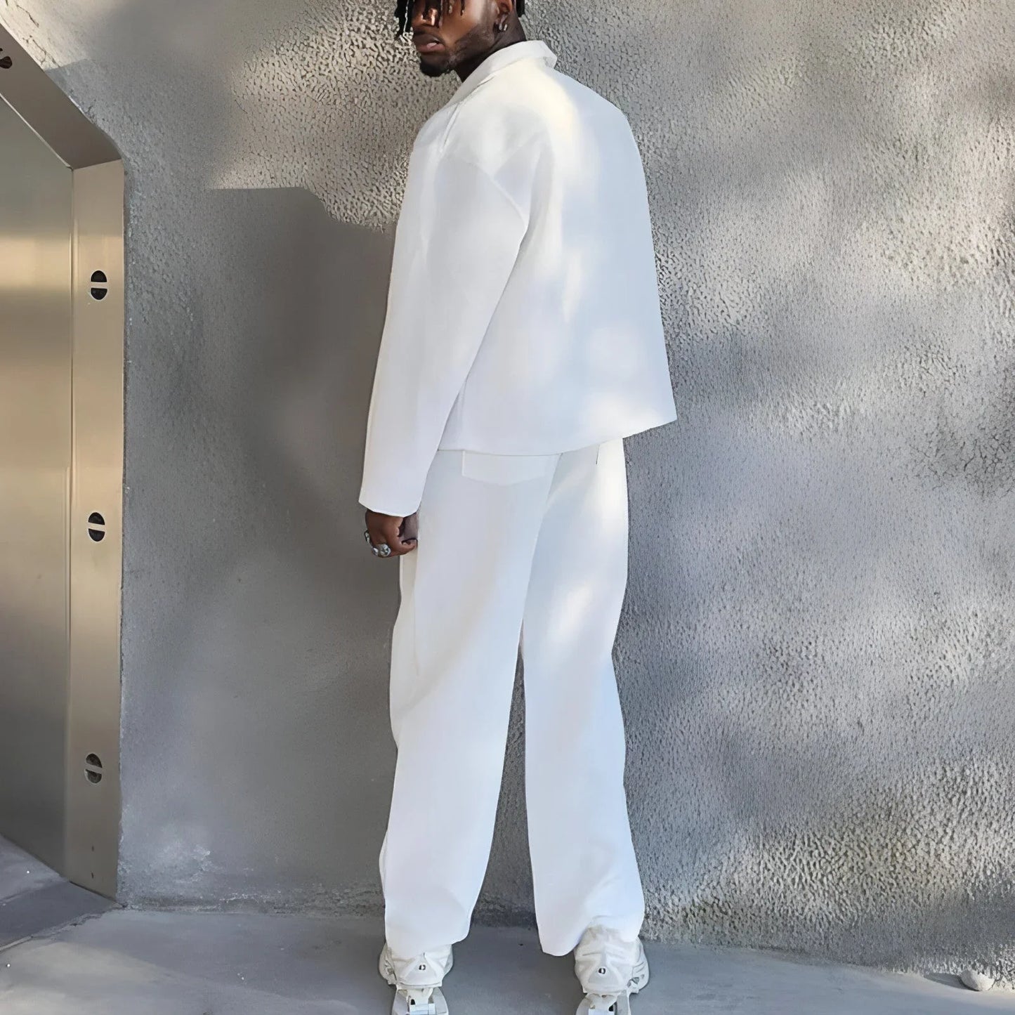 Men's Solid Color Fashion Tracksuit Top Casual Pants Two-piece Set - Which Mark