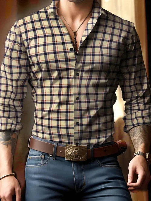 Breathable Volkswagen Casual Versatile Lattice Men's Long Sleeve Shirt - Which Mark