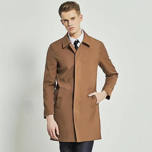 Men Trench Coat Navy Blue Single Breasted - Which Mark