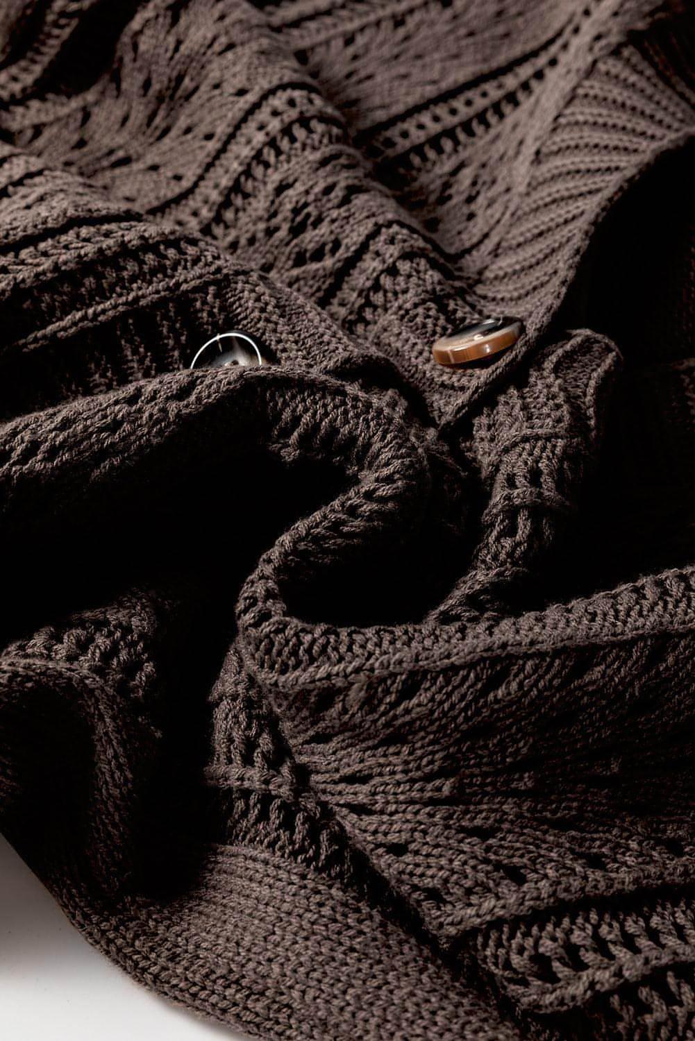 Dark Khaki Open Knit Drop Shoulder Sweater Cardigan - Which Mark