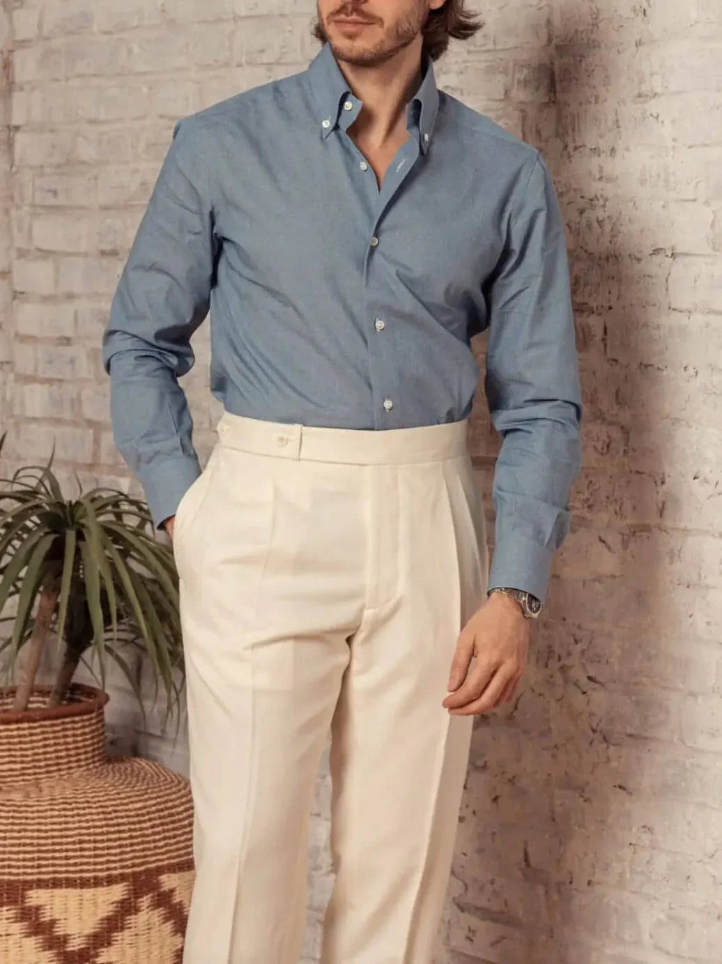 Men's Solid Color Button Pants - Which Mark
