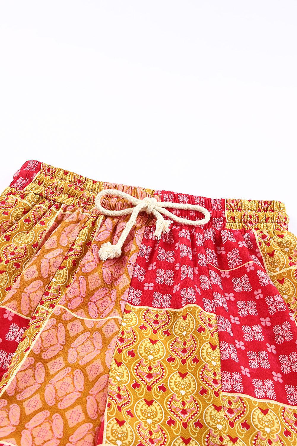 Bohemian Patchwork Drawstring Wide Leg Pants - Which Mark