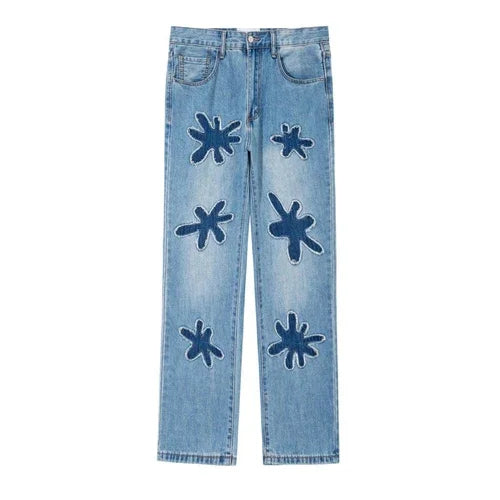 Retro Burnt Flowers Niche Wash Old Jeans For Men - Which Mark