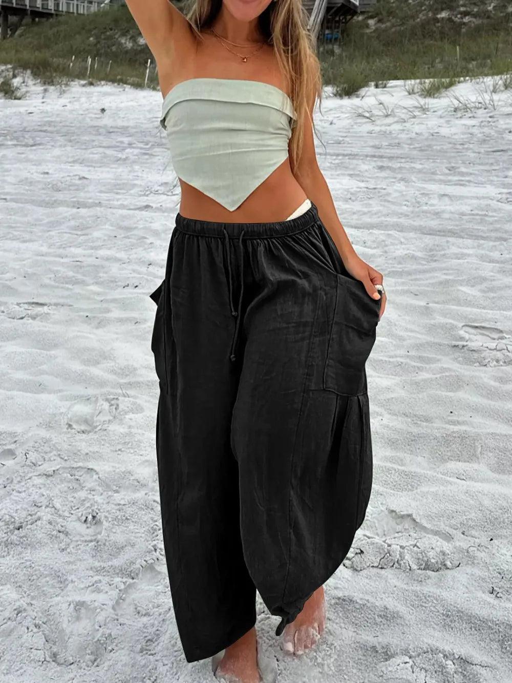Full Size Drawstring Pants with Pockets Plus Size - Which Mark