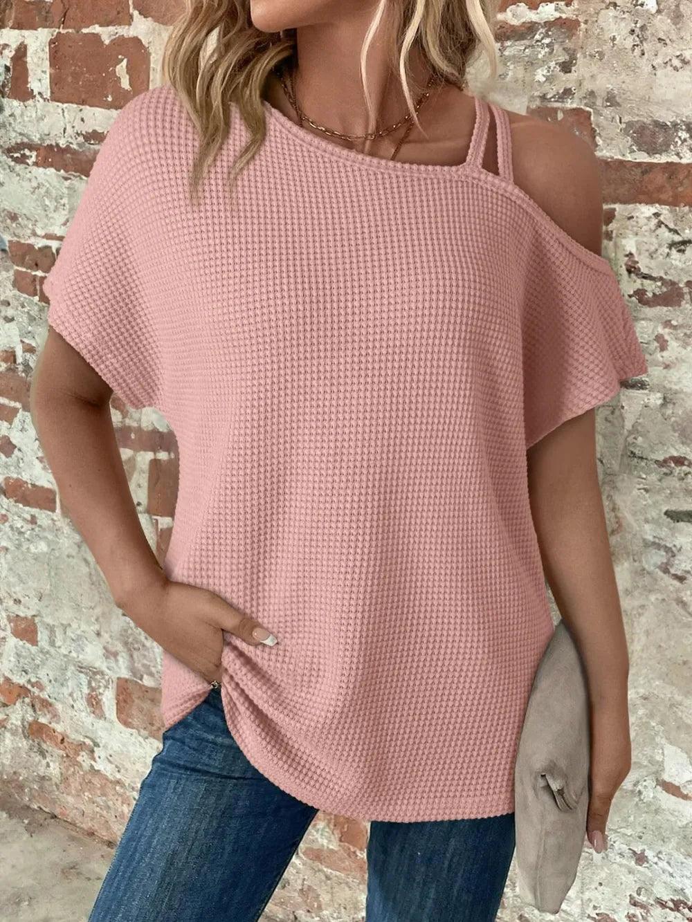 Asymmetrical Neck Short Sleeve T-Shirt - Which Mark