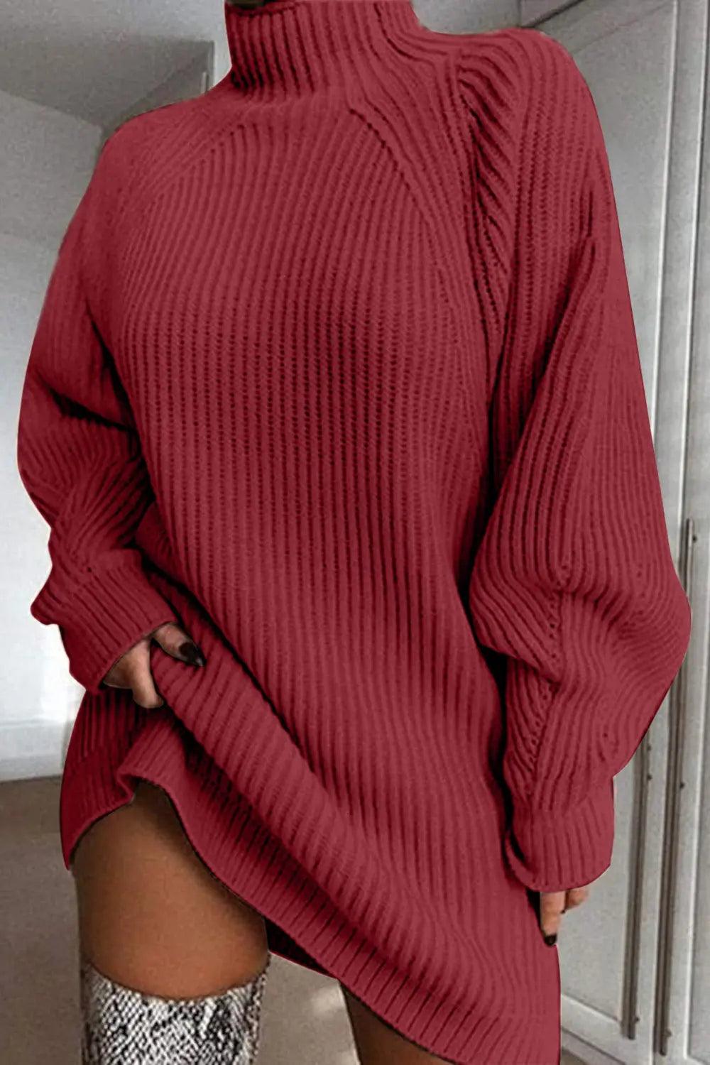 Mock Neck Dropped Shoulder Sweater Dress - Which Mark