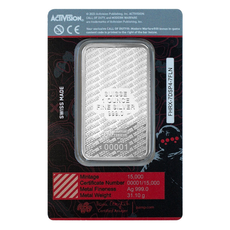 1 oz Silver CALL OF DUTY Modern Warfare 20th Anniversary Bar (PAMP) - Which Mark