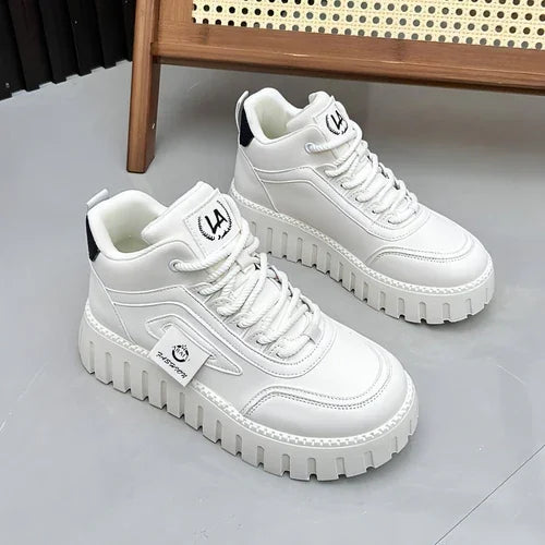 Fleece-lined Warm White Shoes For Women High-top Board Shoe - Which Mark
