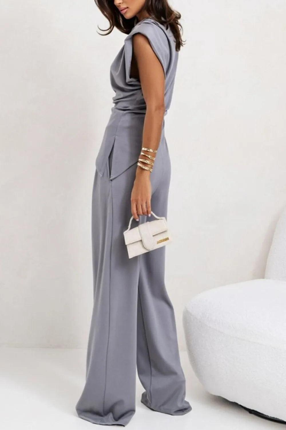 Round Neck Top and Pants Set - Which Mark