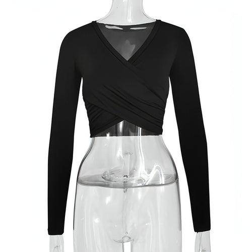 Women's Clothing Cross V-neck Stitching Slim-fit Long-sleeved - Which Mark