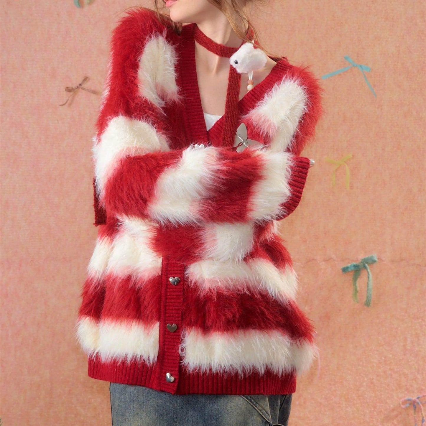 Lady In A Thick Red Sweater With Stripes - Which Mark