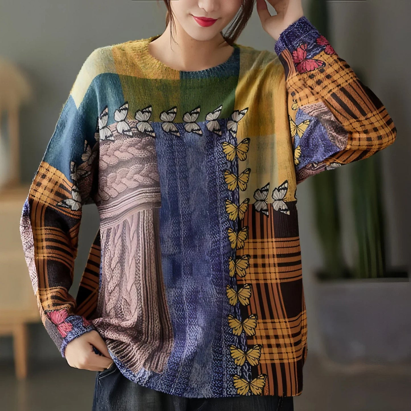 Women's Loose Pullover Round Neck Sweater - Which Mark