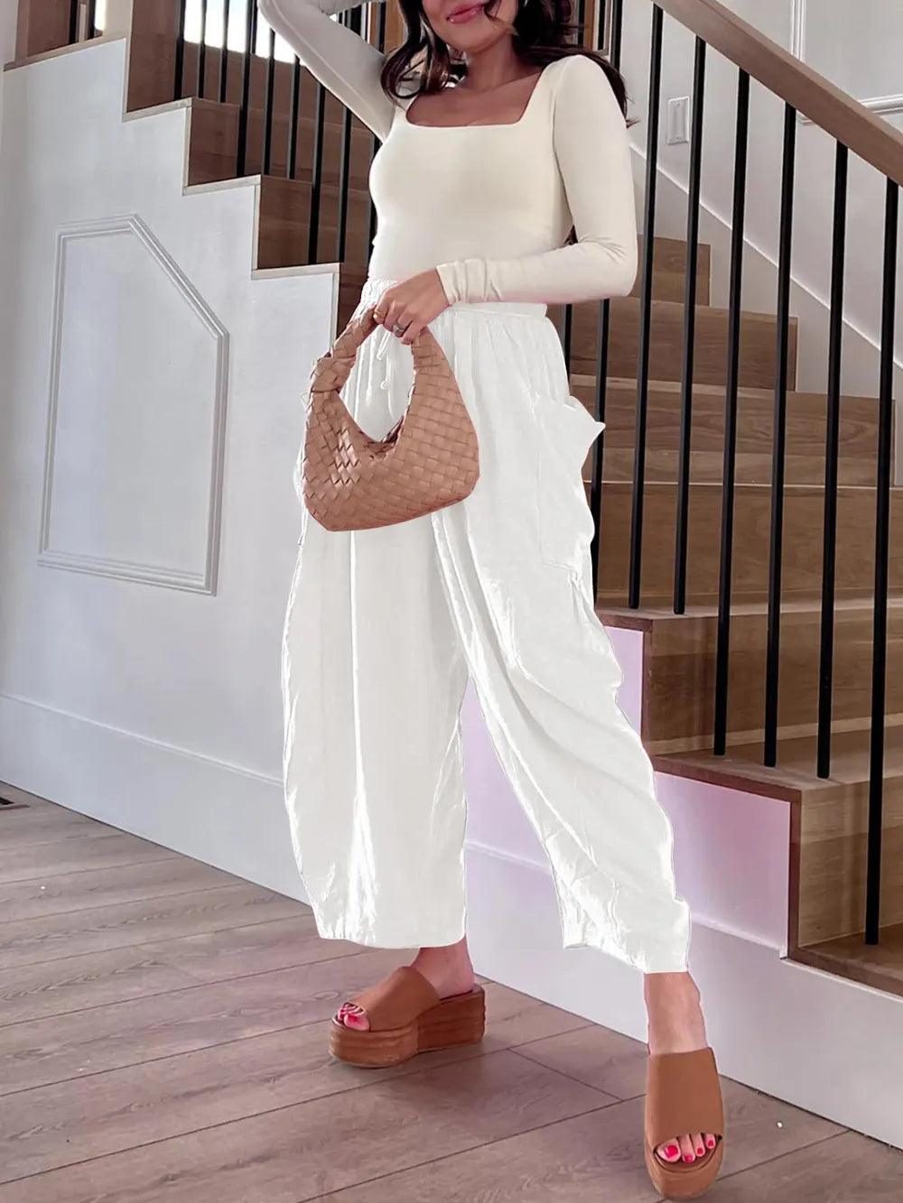 Full Size Drawstring Pants with Pockets Plus Size - Which Mark