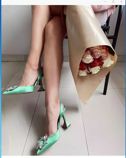 Glittering Rhinestone Satin Wine Glass Heel Shoes Baotou Slippers - Which Mark